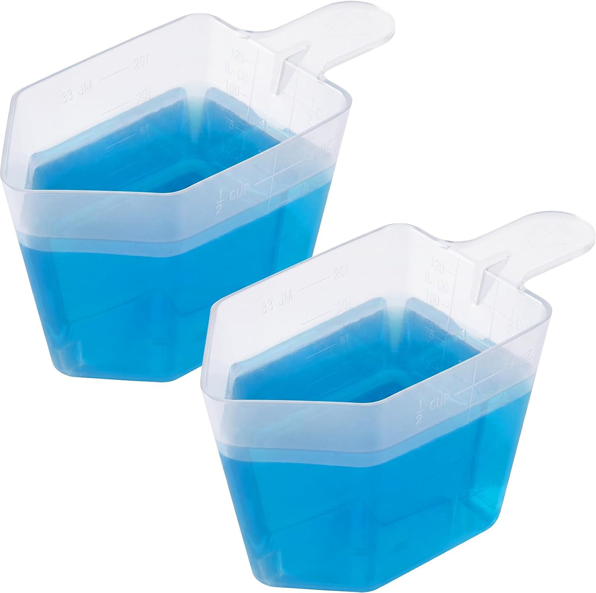 2Pcs 4oz Plastic Measuring Cups Clear Measuring Scoop Lawn Garden Measuring Cups with Easy-Read Scale for Protein Powder,Chemicals,Oil,Pool