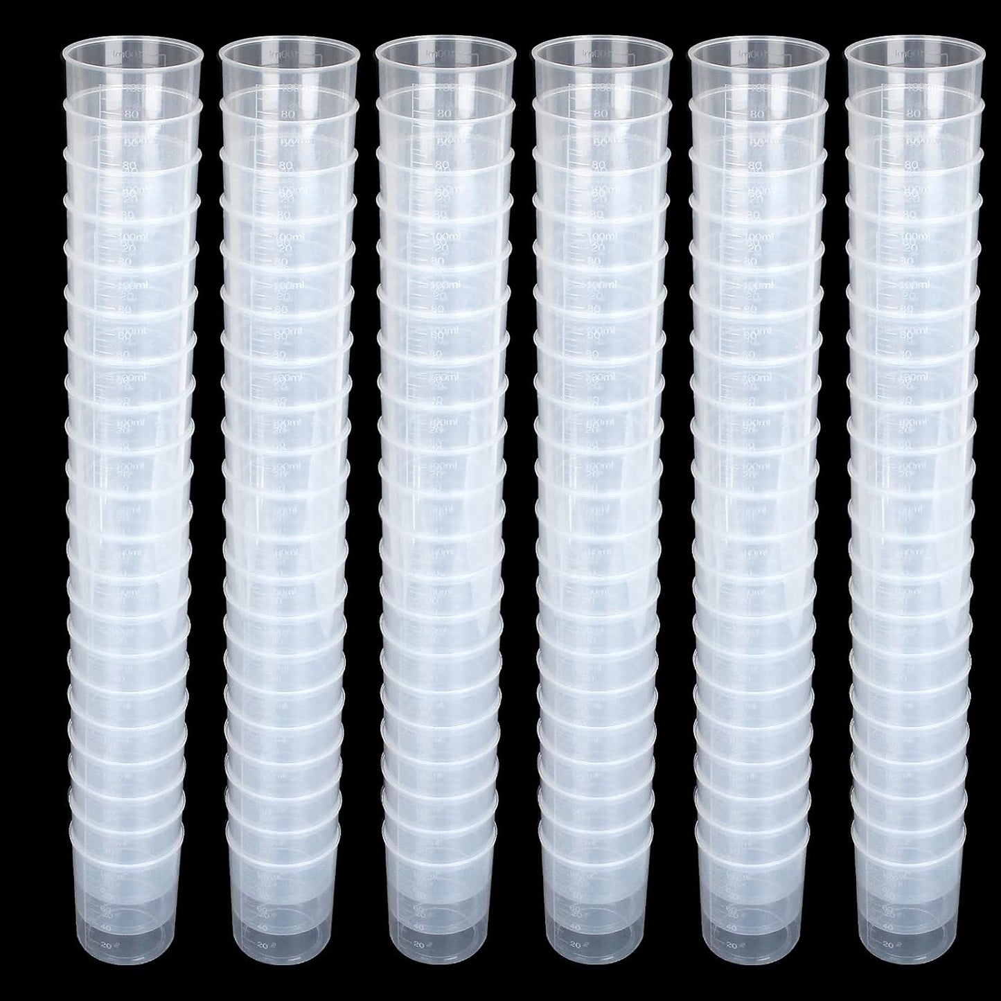 100 Pcs 100mL Plastic Graduated Beakers for Epoxy Resin | Raised 20mL Markings and Tapered Pour Spouts with Reusable Clear Plastic for Resin, Paint, Food, and Lab Use