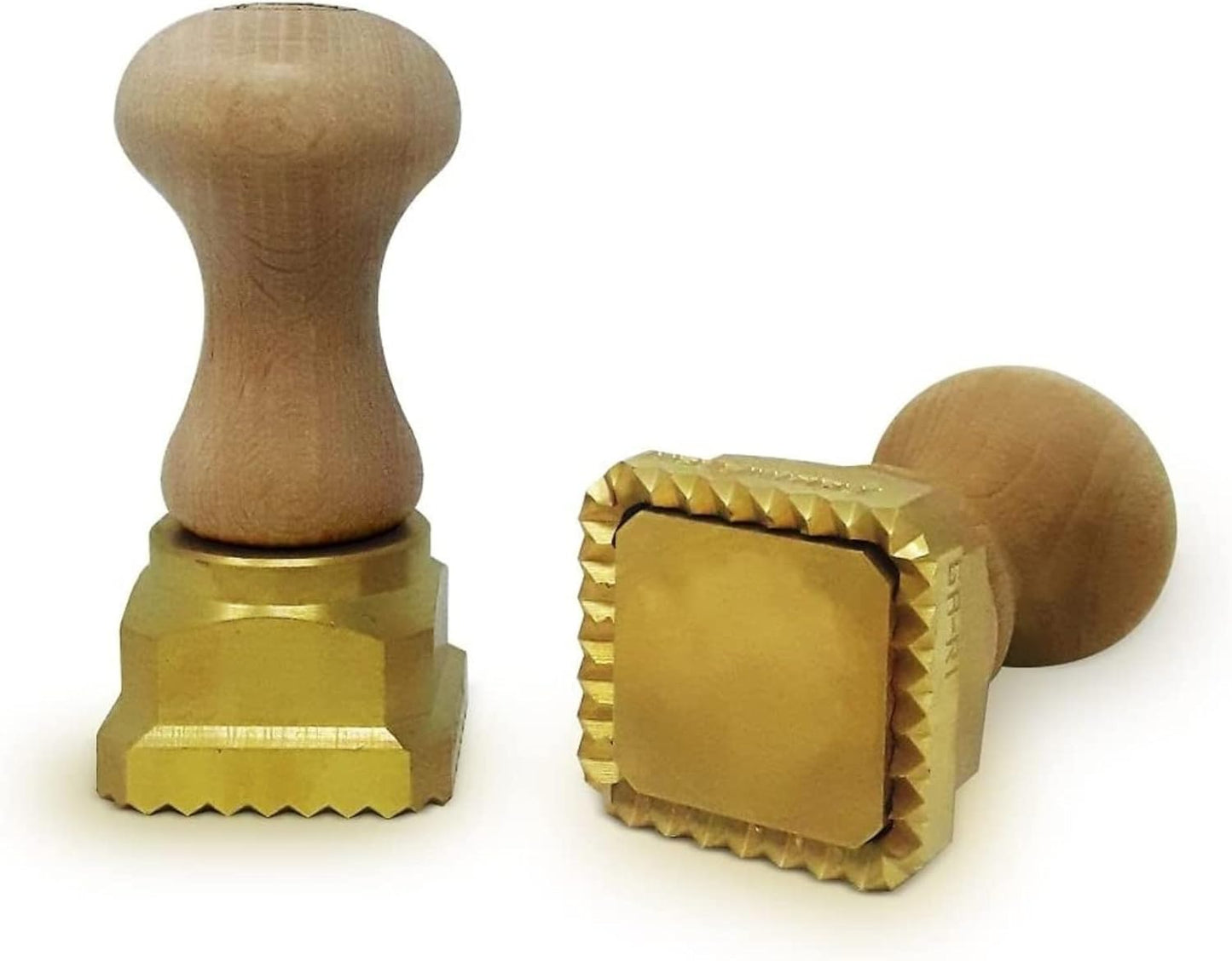 La Gondola Homemade Ravioli Stamp - Square Festooned 1.77x1.77in | Italian Pasta Making Tool for Home and Business | Brass & Natural Wood | Easy to Use Ravioli Stamp | Ravioli Cutter Made in Italy