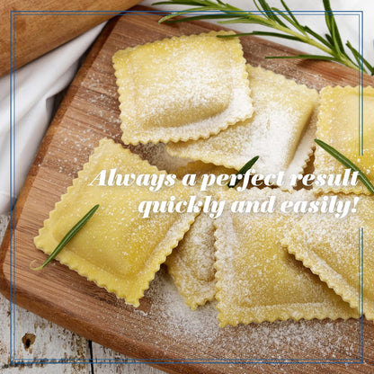 La Gondola Homemade Ravioli Stamp - Square Festooned 1.77x1.77in | Italian Pasta Making Tool for Home and Business | Brass & Natural Wood | Easy to Use Ravioli Stamp | Ravioli Cutter Made in Italy