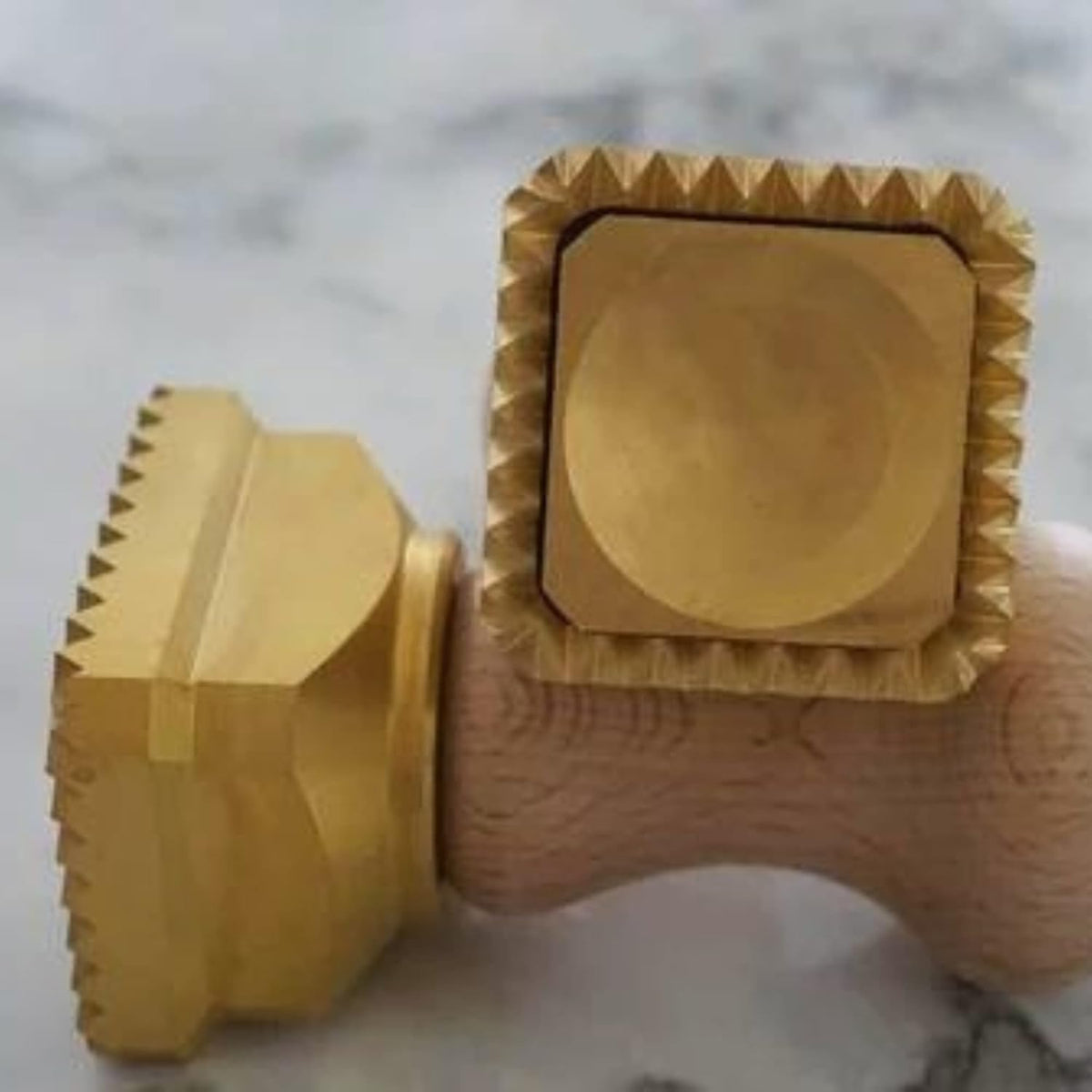 La Gondola Homemade Ravioli Stamp - Square Festooned 1.77x1.77in | Italian Pasta Making Tool for Home and Business | Brass & Natural Wood | Easy to Use Ravioli Stamp | Ravioli Cutter Made in Italy