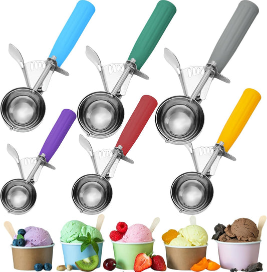 6 Pcs Ice Cream Scoops Stainless Steel Cookie Portion Scoop with Handle for Baking Food Cookie Dough Cupcake Batter (Multi Color,40mm to 70mm)