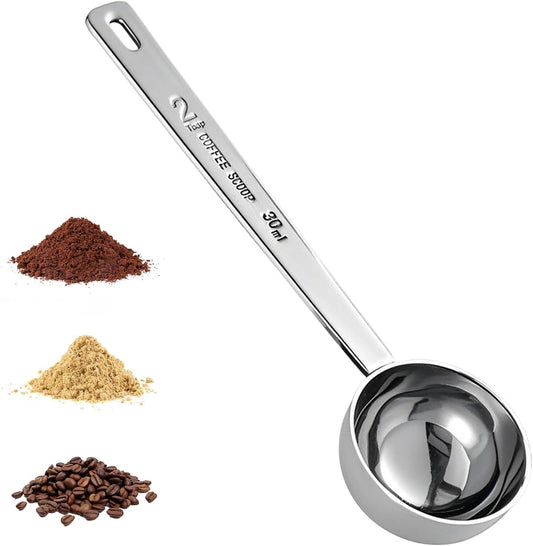 2 Tablespoon Stainless Steel Coffee Scoop - Perfect Measuring Spoon for Ground Coffee, Espresso - Durable Serving Utensil (30ml), Silver, BD-003