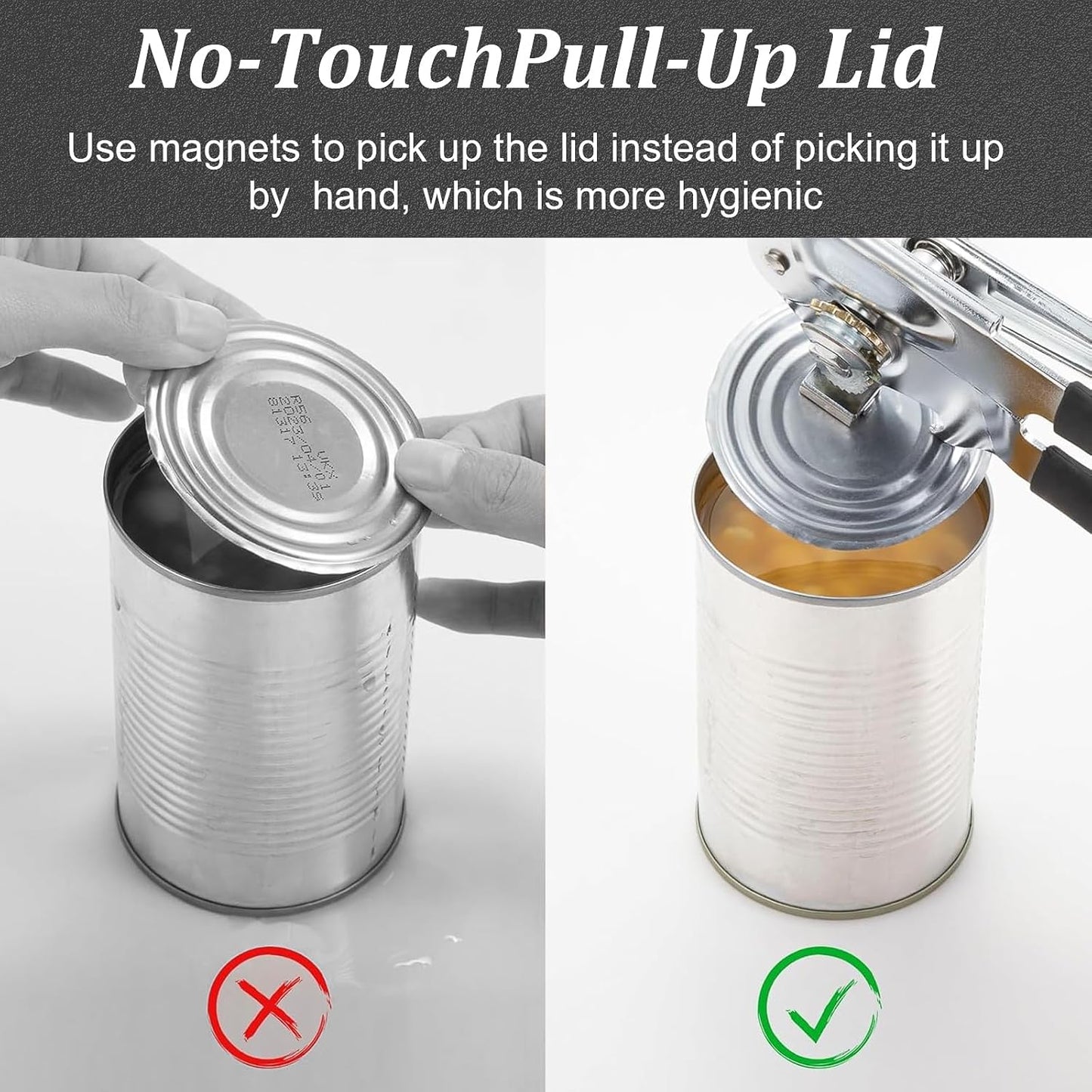 Commercial Can Opener Manual, Heavy Duty Can opener with Magnet, Stainless Steel Handheld Can Opener with Folding Easy Crank Handle Oversized Knob for Big Cans and All Size Cans