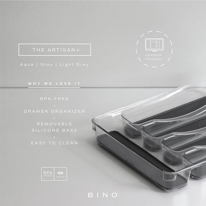 5-Slot Silverware Organizer for Drawer | Plastic Utensil Kitchen Drawers Tray Organization w/Grip Lining (Light Grey)