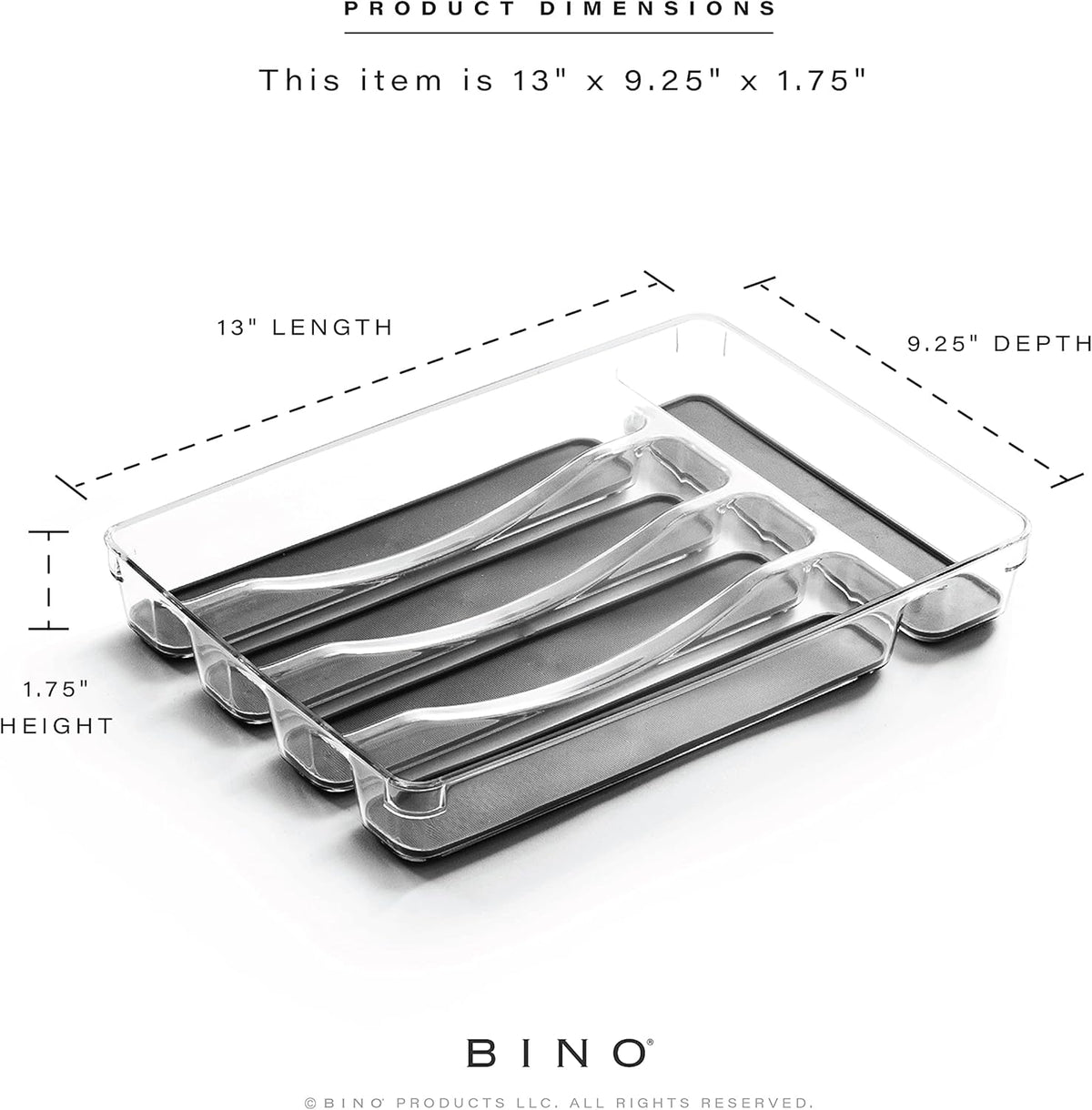 5-Slot Silverware Organizer for Drawer | Plastic Utensil Kitchen Drawers Tray Organization w/Grip Lining (Light Grey)