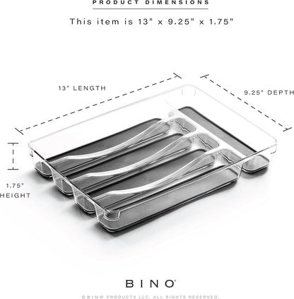 5-Slot Silverware Organizer for Drawer | Plastic Utensil Kitchen Drawers Tray Organization w/Grip Lining (Light Grey)