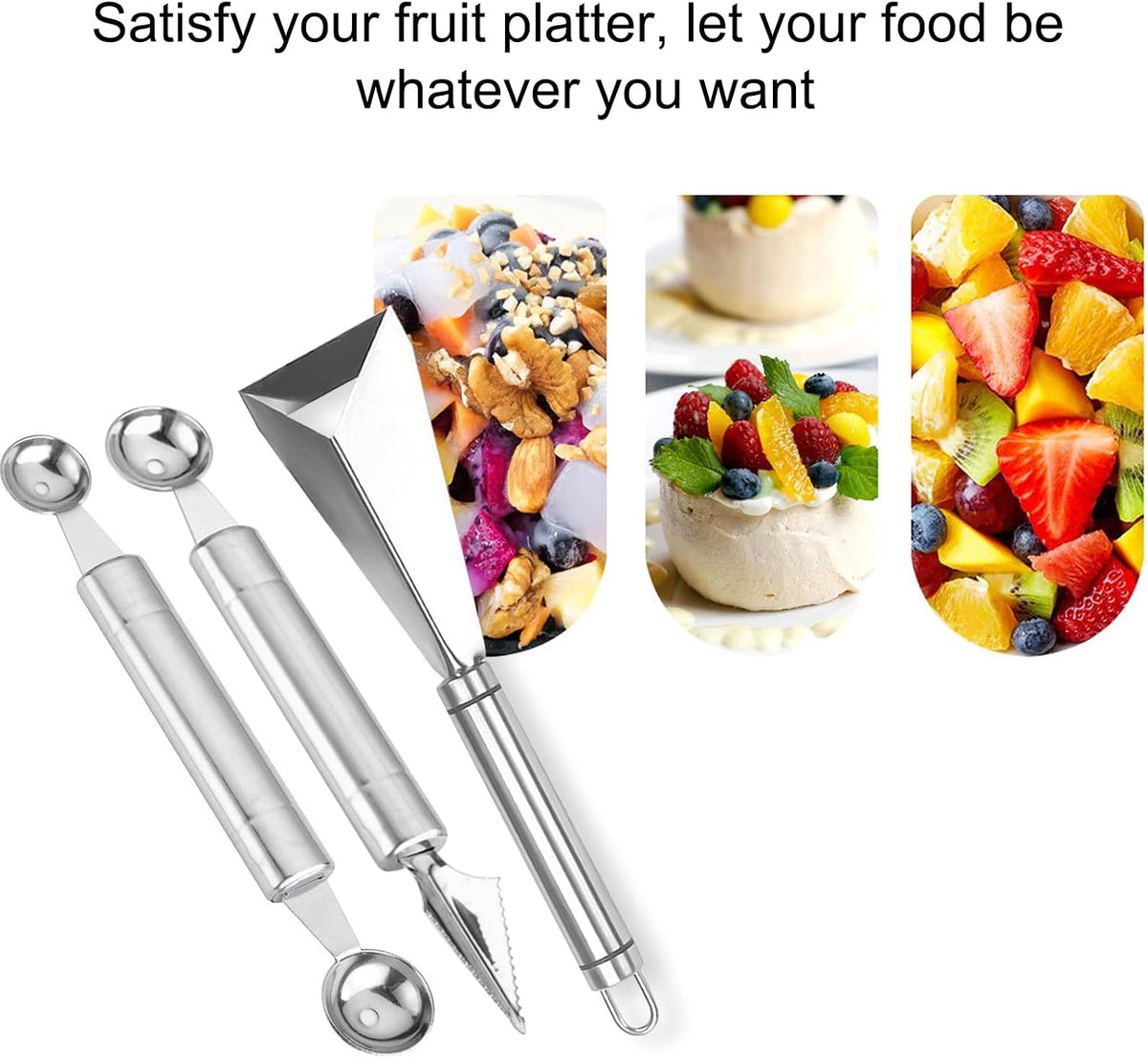 Fruit Carving Tools, Fruit Carving Knife Pack of 3, Stainless Steel Vegetable Carving Tools, Melon Baller Scoop DIY Carving Knives for Home Kitchen