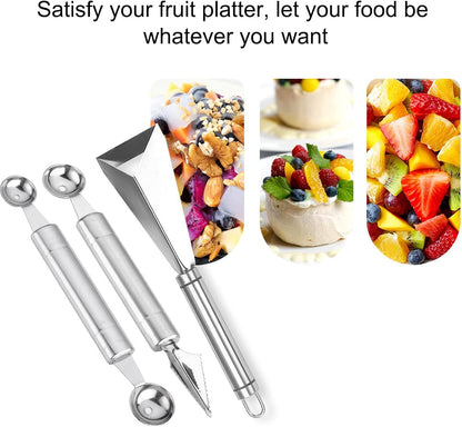 Fruit Carving Tools, Fruit Carving Knife Pack of 3, Stainless Steel Vegetable Carving Tools, Melon Baller Scoop DIY Carving Knives for Home Kitchen