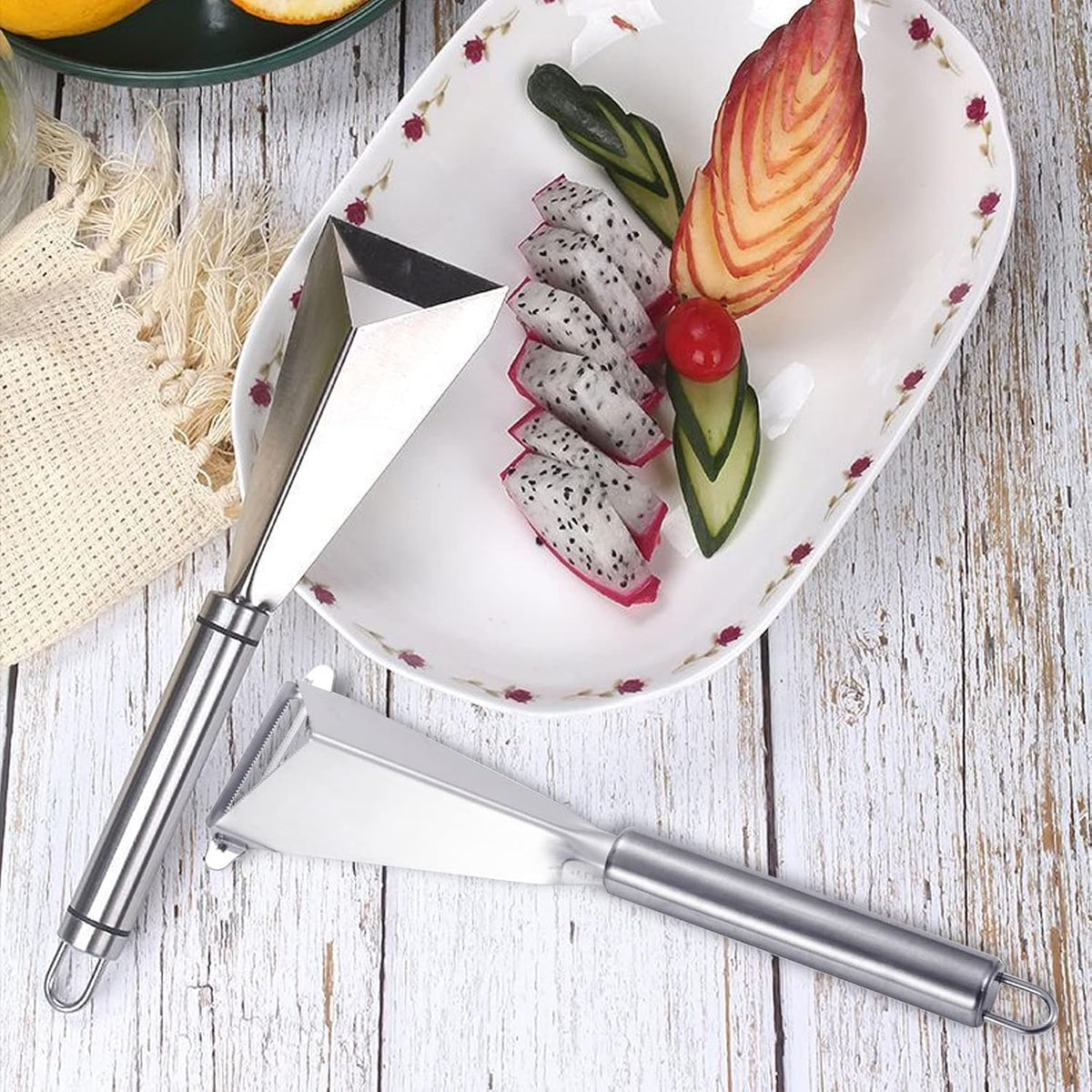 Fruit Carving Tools, Fruit Carving Knife Pack of 3, Stainless Steel Vegetable Carving Tools, Melon Baller Scoop DIY Carving Knives for Home Kitchen