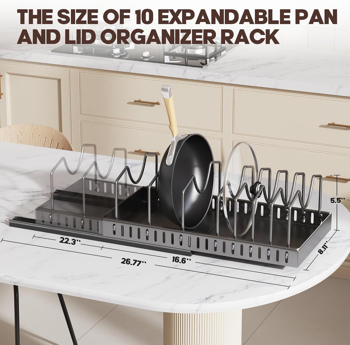 Lozovin Pull Out Pots and Pans Organizer Under Cabinet, Sliding Lid Holder and Pan Rack in Kitchen, Slide Out Inside Cabinet Storage for Pot Lid, Bakeware, Dishes, 8 Adjustable Dividers, 2 Pack Black
