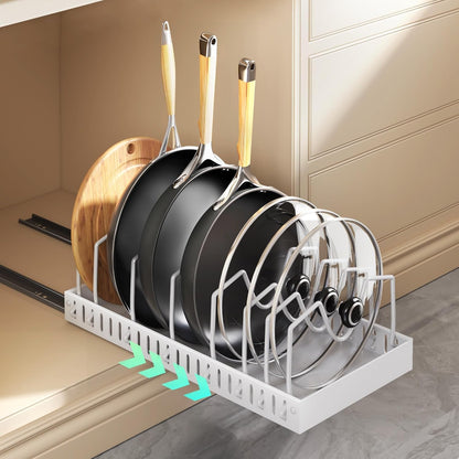 Lozovin Pull Out Pots and Pans Organizer Under Cabinet, Sliding Lid Holder and Pan Rack in Kitchen, Slide Out Inside Cabinet Storage for Pot Lid, Bakeware, Dishes, 8 Adjustable Dividers, 2 Pack Black