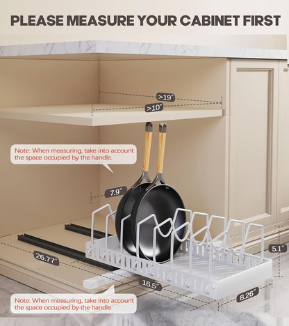 Lozovin Pull Out Pots and Pans Organizer Under Cabinet, Sliding Lid Holder and Pan Rack in Kitchen, Slide Out Inside Cabinet Storage for Pot Lid, Bakeware, Dishes, 8 Adjustable Dividers, 2 Pack Black