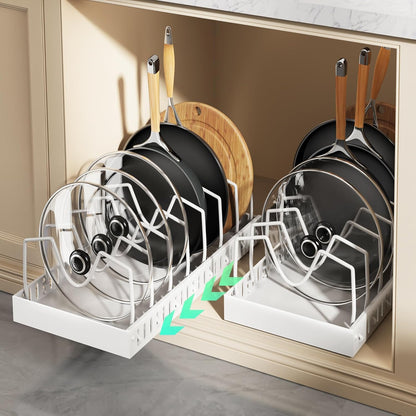 Lozovin Pull Out Pots and Pans Organizer Under Cabinet, Sliding Lid Holder and Pan Rack in Kitchen, Slide Out Inside Cabinet Storage for Pot Lid, Bakeware, Dishes, 8 Adjustable Dividers, 2 Pack Black