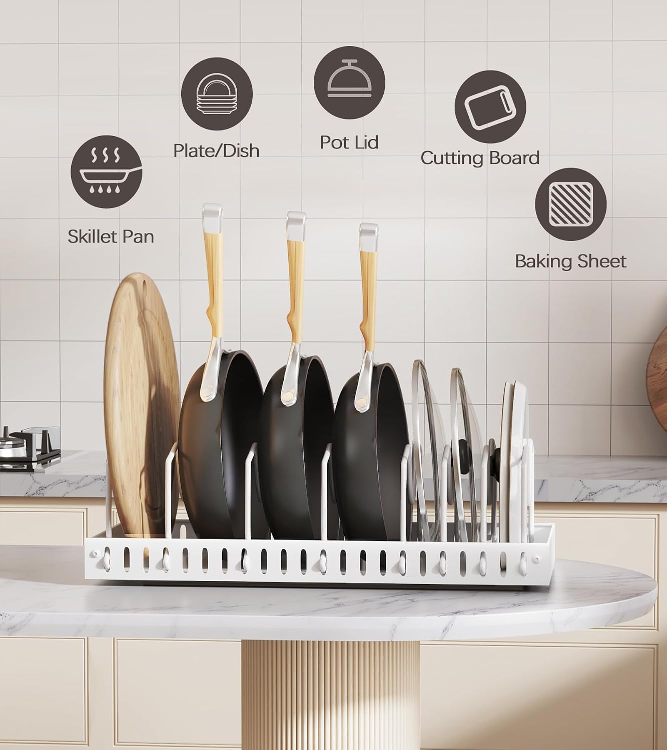 Lozovin Pull Out Pots and Pans Organizer Under Cabinet, Sliding Lid Holder and Pan Rack in Kitchen, Slide Out Inside Cabinet Storage for Pot Lid, Bakeware, Dishes, 8 Adjustable Dividers, 2 Pack Black