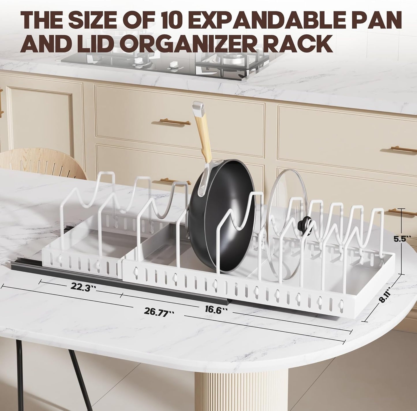Lozovin Pull Out Pots and Pans Organizer Under Cabinet, Sliding Lid Holder and Pan Rack in Kitchen, Slide Out Inside Cabinet Storage for Pot Lid, Bakeware, Dishes, 8 Adjustable Dividers, 2 Pack Black