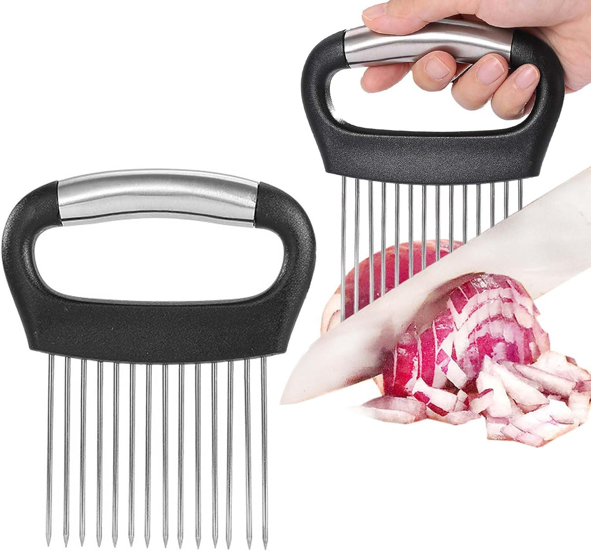 Large Onion Holder for Slicing, 304 Stainless Steel | Large Onion Cutter Vegetable Chopper, Tomato Slicer for Potato, Practical Meat Tenderizer Tool