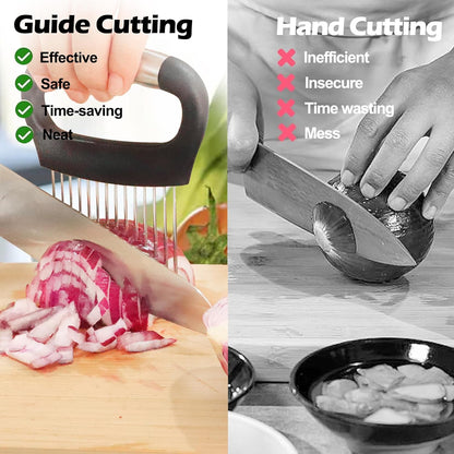 Large Onion Holder for Slicing, 304 Stainless Steel | Large Onion Cutter Vegetable Chopper, Tomato Slicer for Potato, Practical Meat Tenderizer Tool