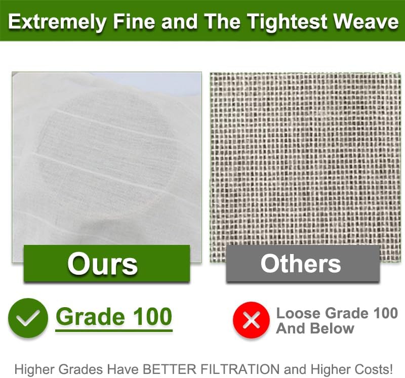 Cheese Cloths, 20x20 Inch, 100% Unbleached Cotton, Grade 100 Reusable Cheese Cloth With Fabric Fine Mesh Cloth, Reusable Muslin Cheesecloth for Straining, Juicing, Cooking, Baking