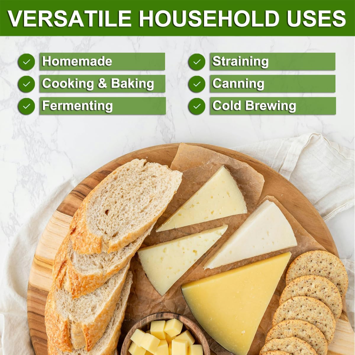 Cheese Cloths, 20x20 Inch, 100% Unbleached Cotton, Grade 100 Reusable Cheese Cloth With Fabric Fine Mesh Cloth, Reusable Muslin Cheesecloth for Straining, Juicing, Cooking, Baking