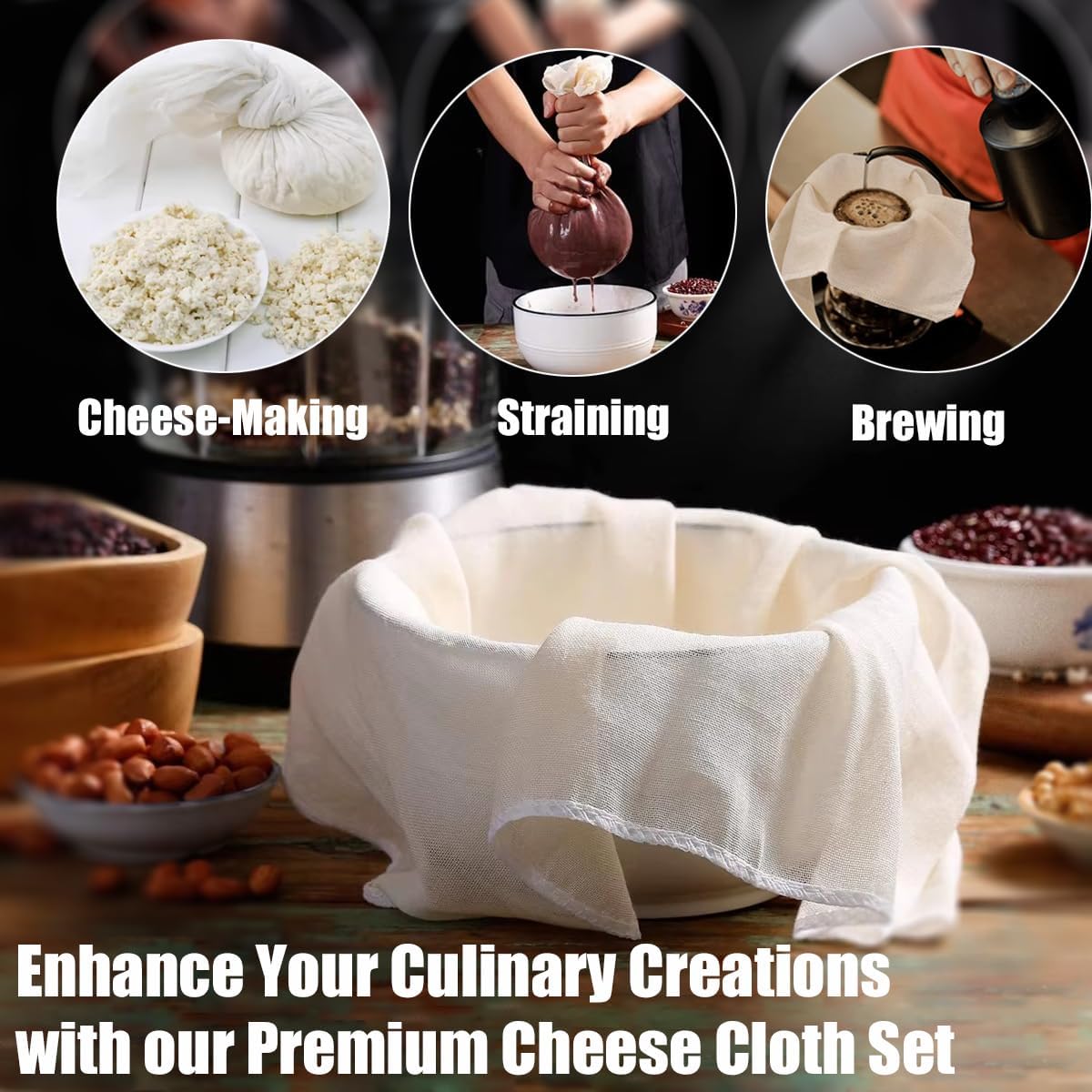 Cheese Cloths, 20x20 Inch, 100% Unbleached Cotton, Grade 100 Reusable Cheese Cloth With Fabric Fine Mesh Cloth, Reusable Muslin Cheesecloth for Straining, Juicing, Cooking, Baking