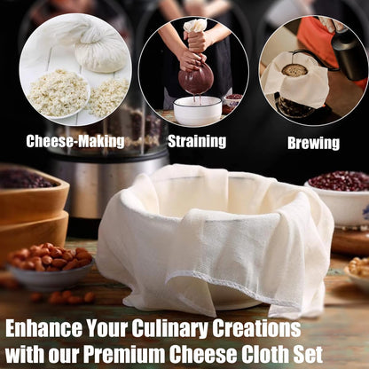 Cheese Cloths, 20x20 Inch, 100% Unbleached Cotton, Grade 100 Reusable Cheese Cloth With Fabric Fine Mesh Cloth, Reusable Muslin Cheesecloth for Straining, Juicing, Cooking, Baking
