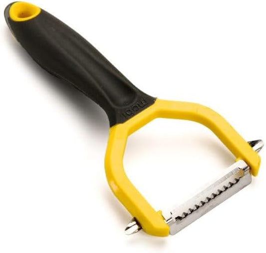 Julienne Y Peeler, Yellow, Kitchen Accessories | Yellow julienne Y-peeler creates vegetable strips for food prep; verify blade handling, cleaning method and intended use.