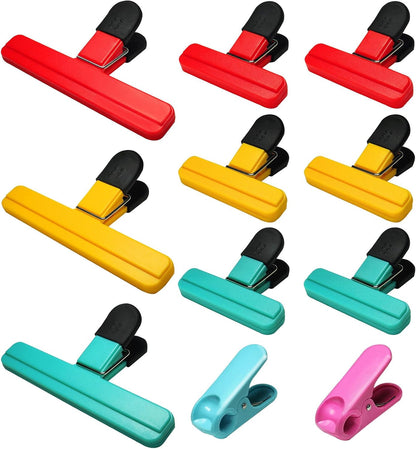 11 Pack Chip Clips Food Bag Clips for Food Packages Chips Storage Bags Heavy Duty Snack Kitchen Potato (3 Large, 6 Small & 2 Round, Bright Style)