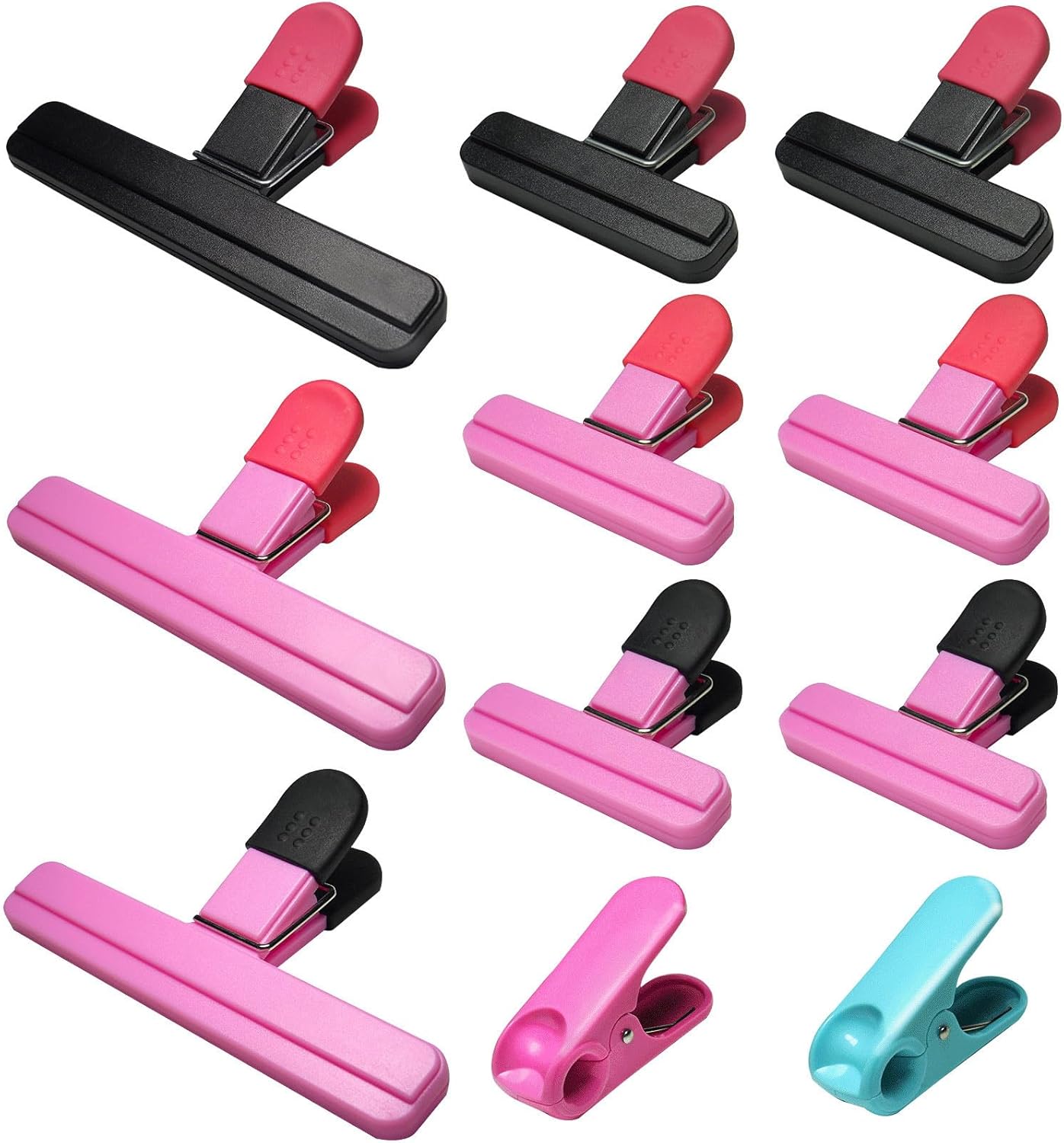 11 Pack Chip Clips Food Bag Clips for Food Packages Chips Storage Bags Heavy Duty Snack Kitchen Potato (3 Large, 6 Small & 2 Round, Bright Style)