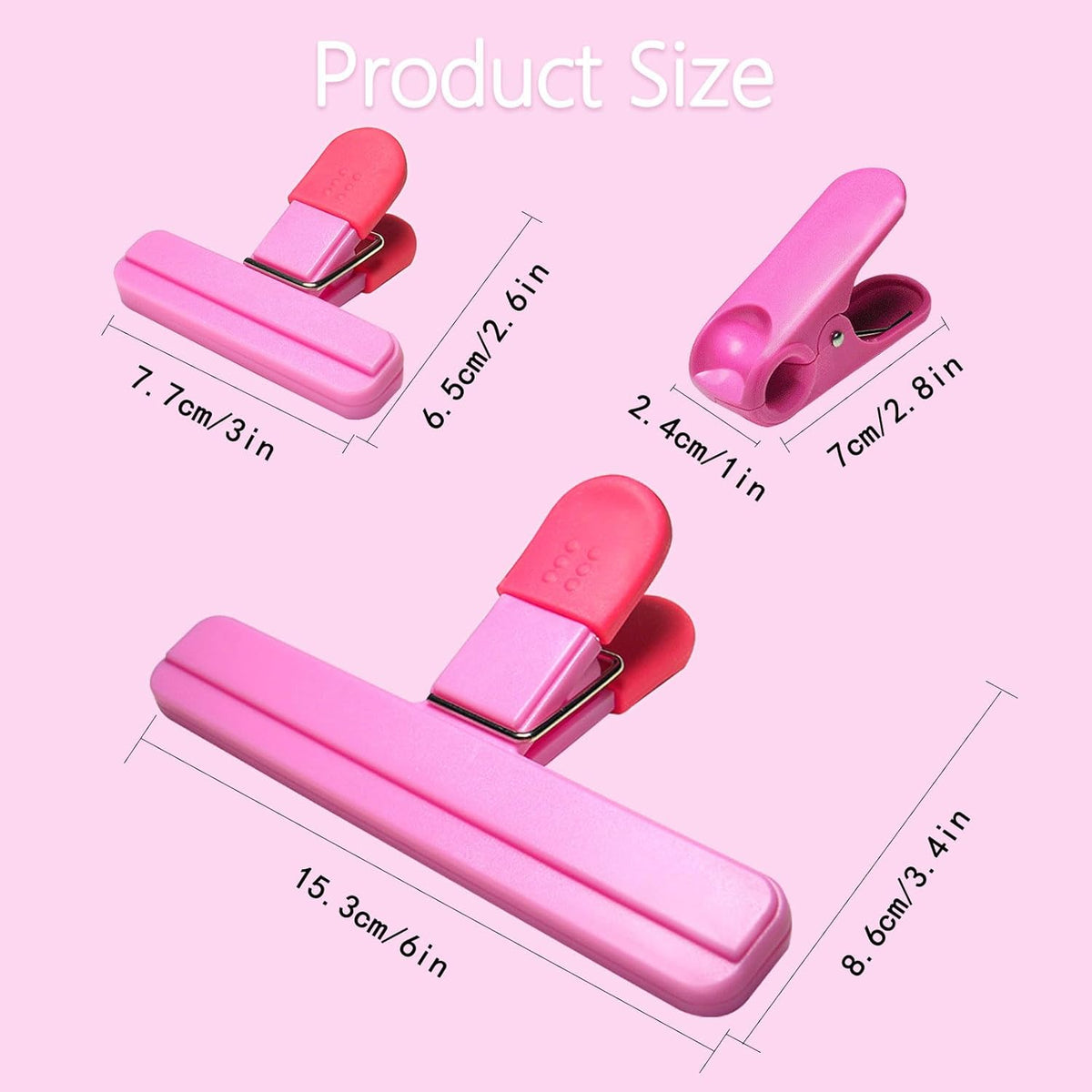 11 Pack Chip Clips Food Bag Clips for Food Packages Chips Storage Bags Heavy Duty Snack Kitchen Potato (3 Large, 6 Small & 2 Round, Bright Style)