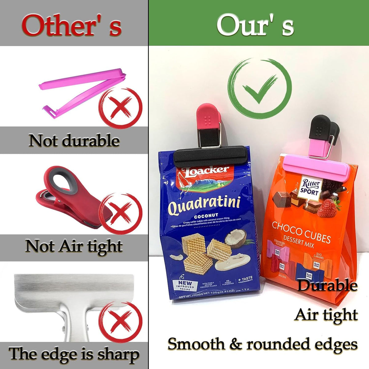 11 Pack Chip Clips Food Bag Clips for Food Packages Chips Storage Bags Heavy Duty Snack Kitchen Potato (3 Large, 6 Small & 2 Round, Bright Style)