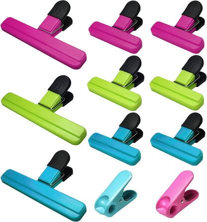 11 Pack Chip Clips Food Bag Clips for Food Packages Chips Storage Bags Heavy Duty Snack Kitchen Potato (3 Large, 6 Small & 2 Round, Bright Style)