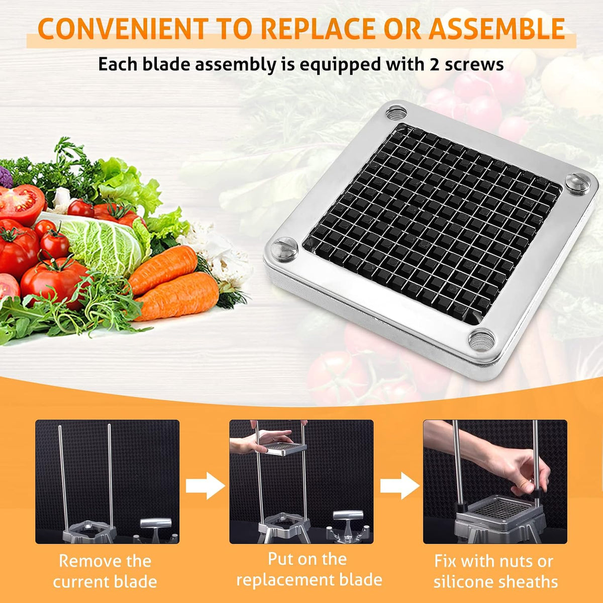 Replacement Chopper Blade 1/4" Commercial Vegetable Dicer Blades | Commercial Vegetable Chopper Blade, 420 Stainless Steel Dicer Blade With Pusher Block, For French Fries, Onions, Tomatoes