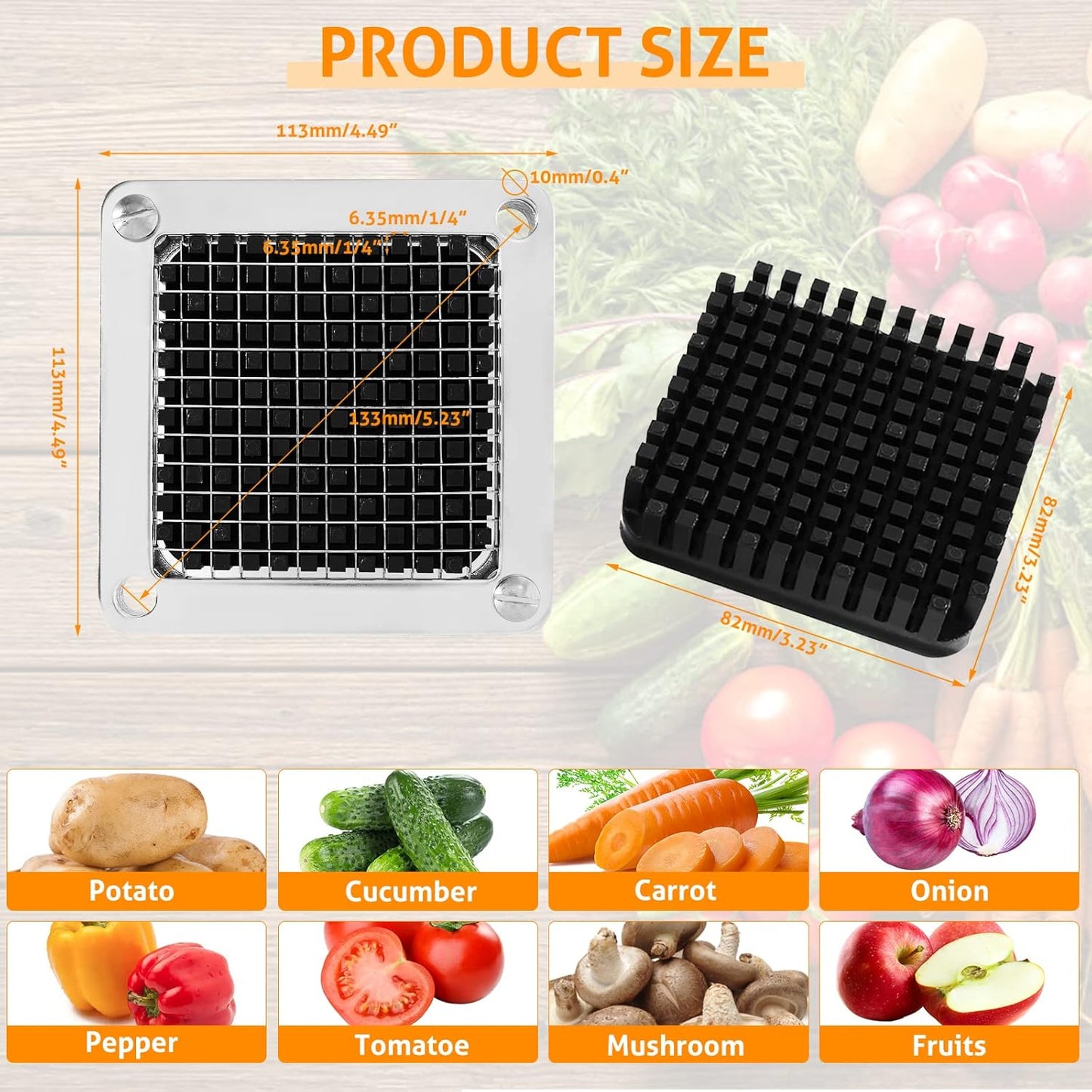 Replacement Chopper Blade 1/4" Commercial Vegetable Dicer Blades | Commercial Vegetable Chopper Blade, 420 Stainless Steel Dicer Blade With Pusher Block, For French Fries, Onions, Tomatoes
