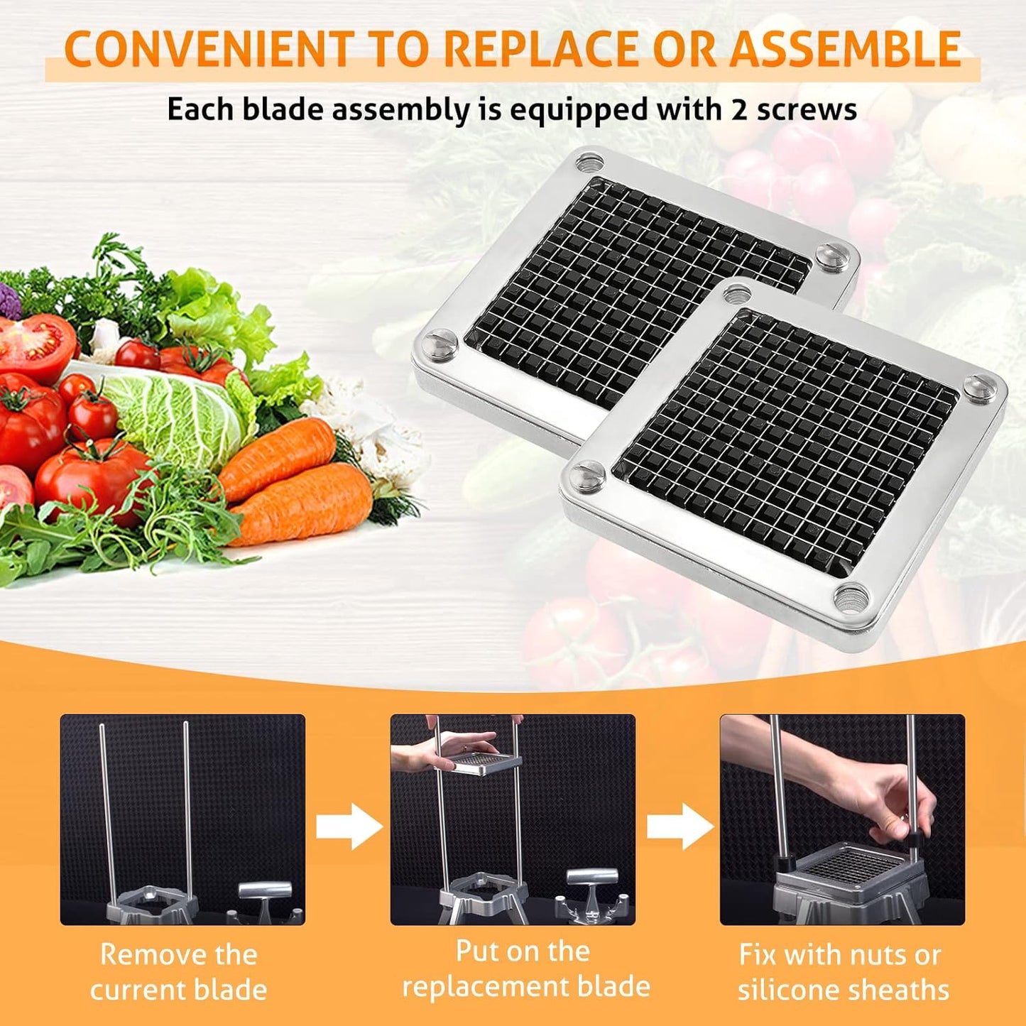 Replacement Chopper Blade 1/4" Commercial Vegetable Dicer Blades | Commercial Vegetable Chopper Blade, 420 Stainless Steel Dicer Blade With Pusher Block, For French Fries, Onions, Tomatoes