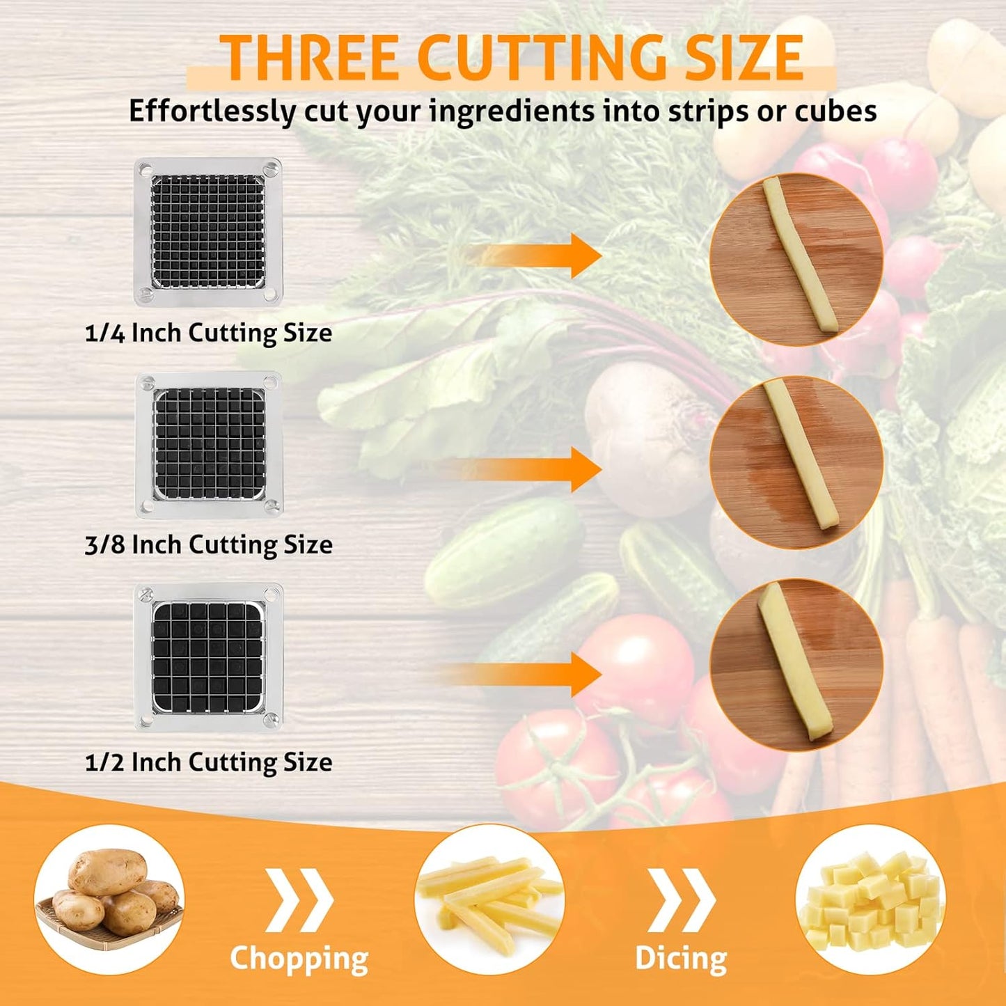 Replacement Chopper Blade 1/4" Commercial Vegetable Dicer Blades | Commercial Vegetable Chopper Blade, 420 Stainless Steel Dicer Blade With Pusher Block, For French Fries, Onions, Tomatoes