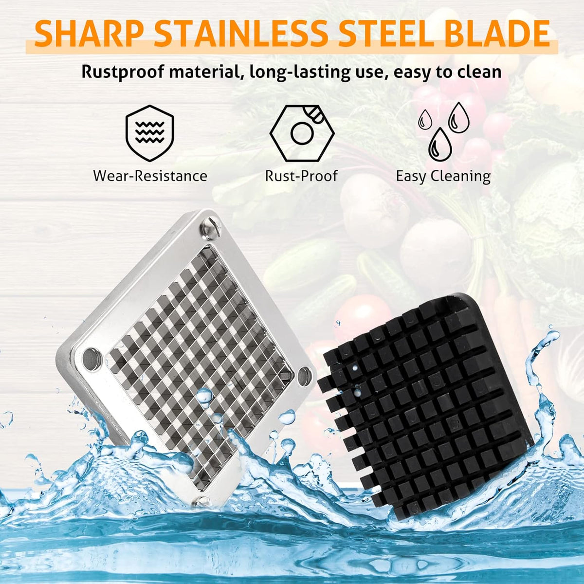 Replacement Chopper Blade 1/4" Commercial Vegetable Dicer Blades | Commercial Vegetable Chopper Blade, 420 Stainless Steel Dicer Blade With Pusher Block, For French Fries, Onions, Tomatoes