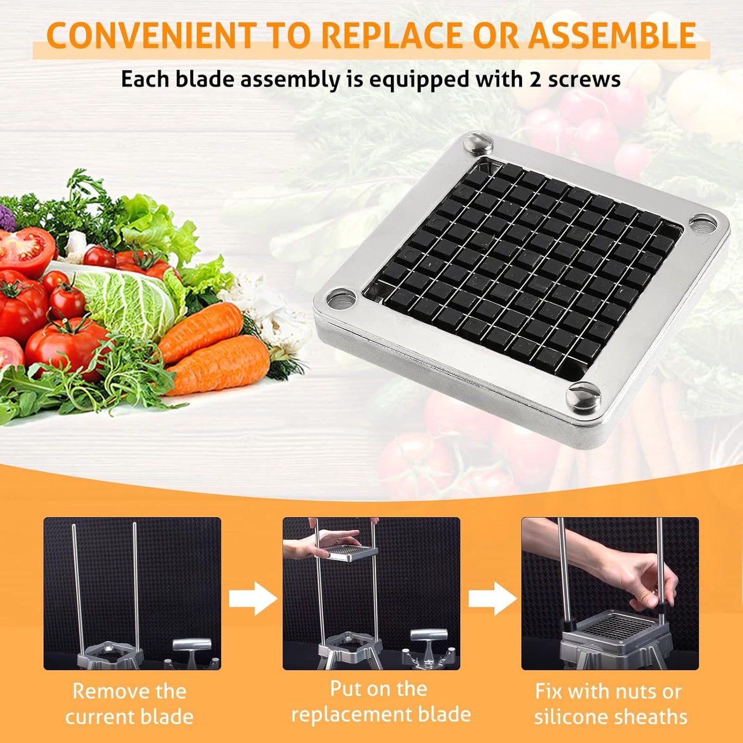 Replacement Chopper Blade 1/4" Commercial Vegetable Dicer Blades | Commercial Vegetable Chopper Blade, 420 Stainless Steel Dicer Blade With Pusher Block, For French Fries, Onions, Tomatoes