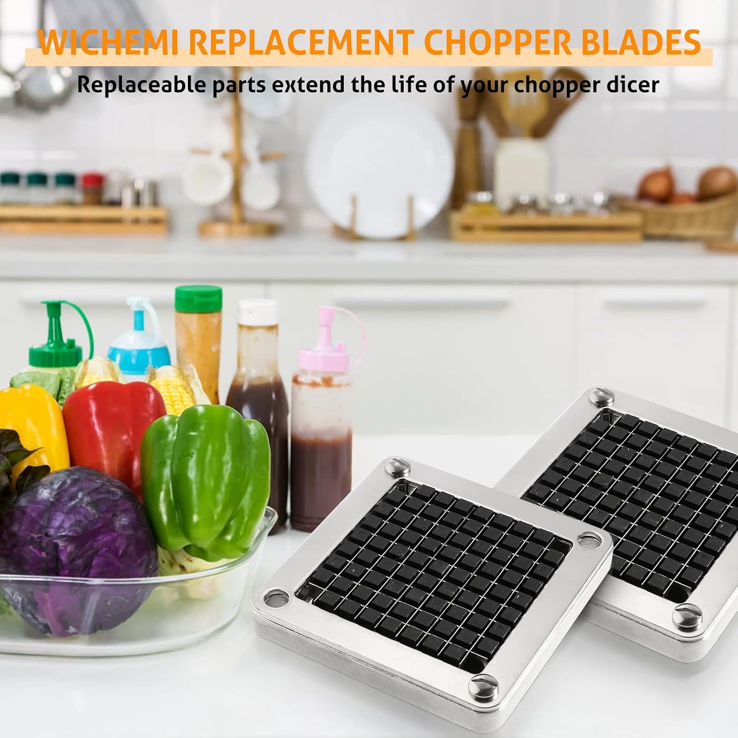 Replacement Chopper Blade 1/4" Commercial Vegetable Dicer Blades | Commercial Vegetable Chopper Blade, 420 Stainless Steel Dicer Blade With Pusher Block, For French Fries, Onions, Tomatoes
