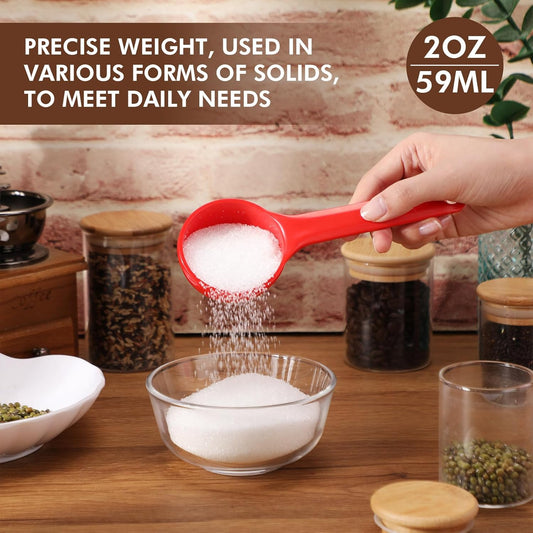 10 Pcs 2 oz Foodservice Products Measure Spoon with Short Handle Measuring Scoop Miser Food Grade Solid Portion Control Spoon for Oatmeal Creatine Coffee Grains Spices Powders(Red)