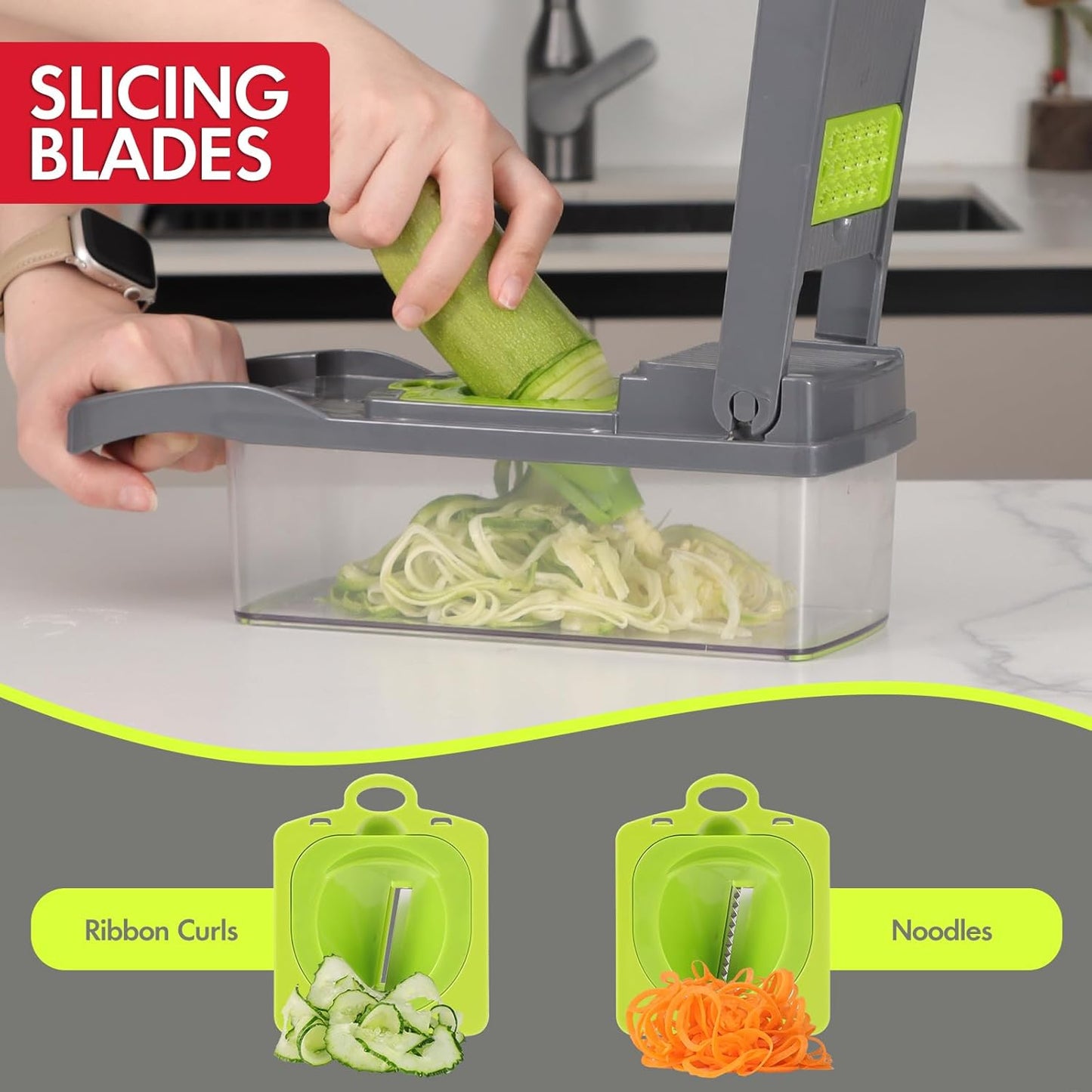 Vegetable Chopper Onion Cutter, 12 in 1 Professional Mandoline Slicer for Kitchen, Multifunctional Food Chopper for Potato, Tomato, Veggie with Strainer Basket, 8 Blades, Gray