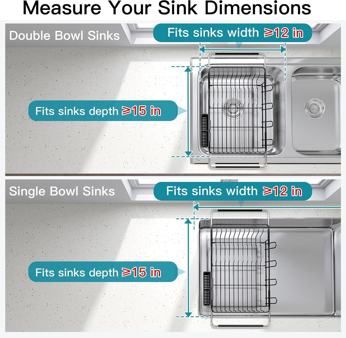 Black Dish Drying Rack in Sink, Dish Drainer with Utensil Holder