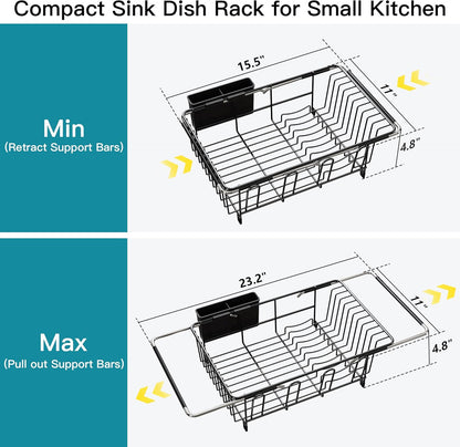 Black Dish Drying Rack in Sink, Dish Drainer with Utensil Holder