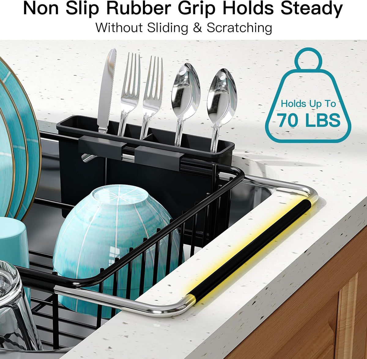 Black Dish Drying Rack in Sink, Dish Drainer with Utensil Holder