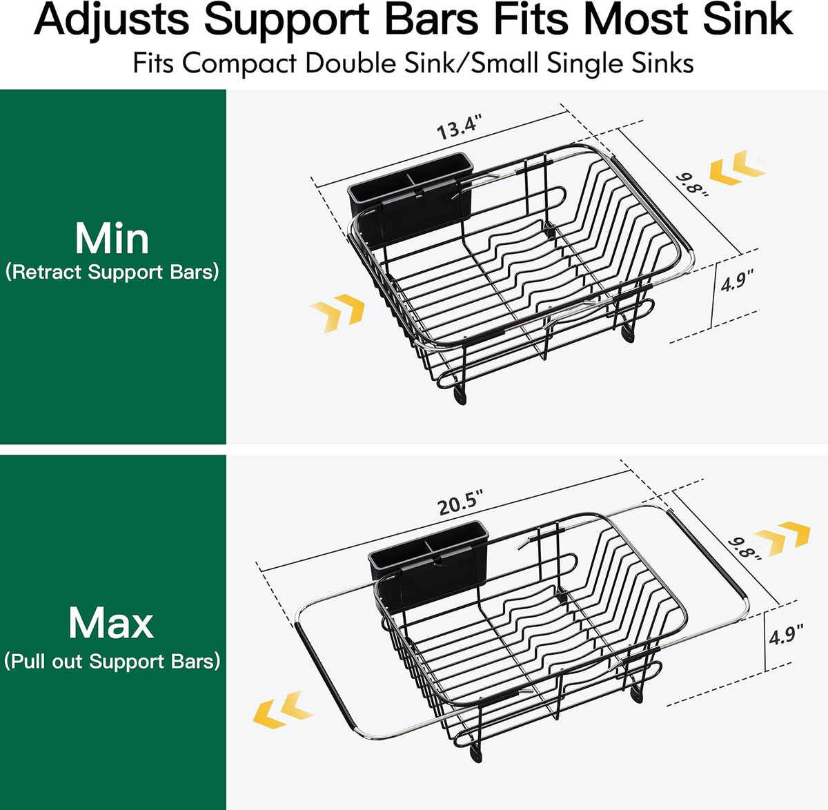 Black Dish Drying Rack in Sink, Dish Drainer with Utensil Holder