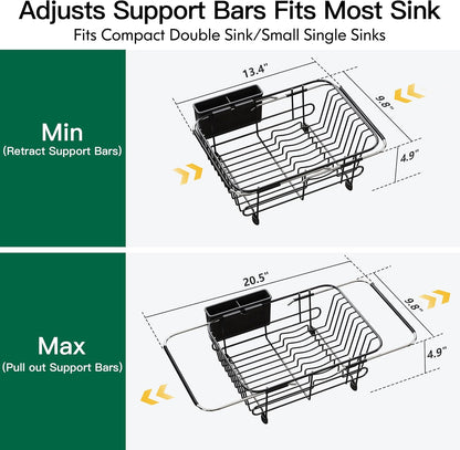 Black Dish Drying Rack in Sink, Dish Drainer with Utensil Holder
