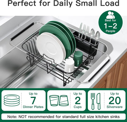 Black Dish Drying Rack in Sink, Dish Drainer with Utensil Holder