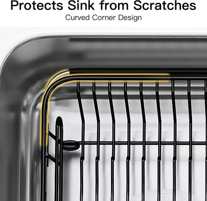 Black Dish Drying Rack in Sink, Dish Drainer with Utensil Holder