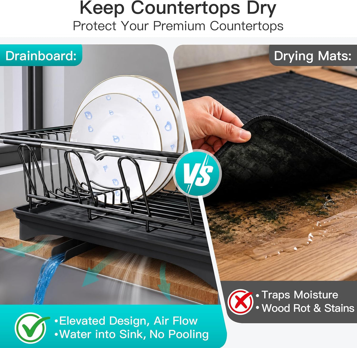 Black Dish Drying Rack in Sink, Dish Drainer with Utensil Holder