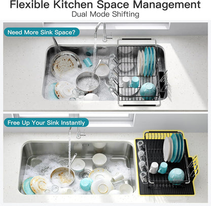 Black Dish Drying Rack in Sink, Dish Drainer with Utensil Holder